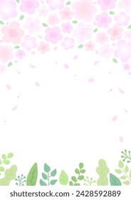 Gorgeous cherry blossom and green background inspired by spring, stylish hand-drawn illustration