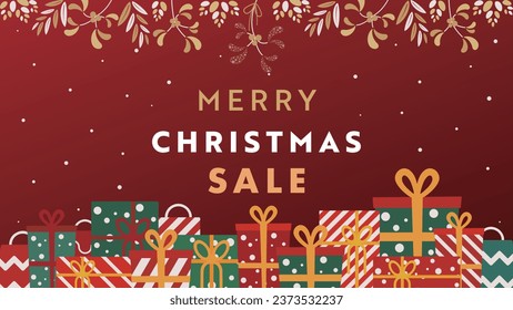Gorgeous Christmas ad template decorated with presents and mistletoe (red)