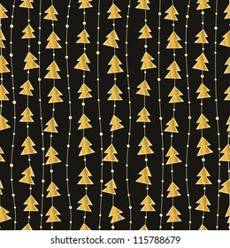 Gorgeous Christmas pattern with golden christmas trees. Vector illustration