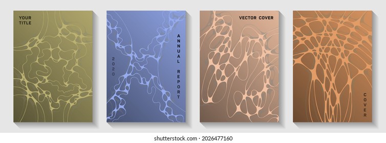 Gorgeous club party posters. Doodle curve lines net backdrops. Delicate title page vector templates. Electronic music party posters set fluid wavy graphic design.