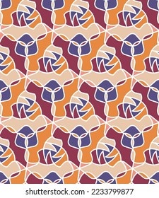 Gorgeous colorful seamless pattern. Overlapping art forms, stripes, polygons, segments are grouped and arranged in a certain order. Vector. 