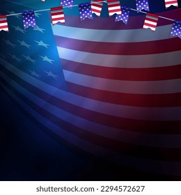 Gorgeous composition with curved USA flag, isolated garland
