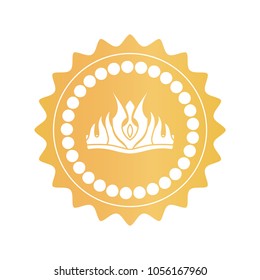 Gorgeous crown in gothic style on gold certificate. Heraldry on golden quality mark. Crown silhouette on shiny stamp isolated vector illustration.