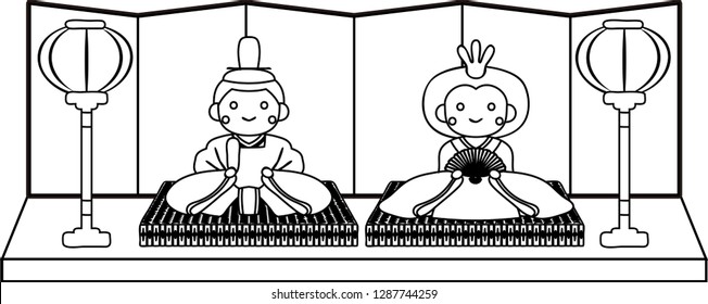 Gorgeous Cute Japanese Hina Dolls Outline Stock Vector (royalty Free 