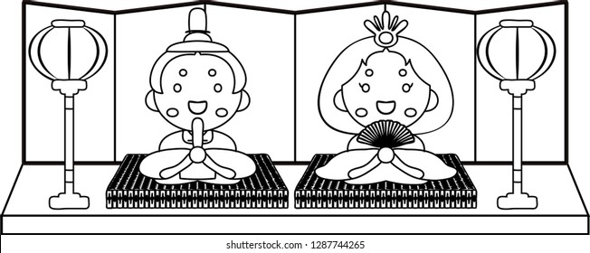 Gorgeous cute Japanese Hina dolls outline