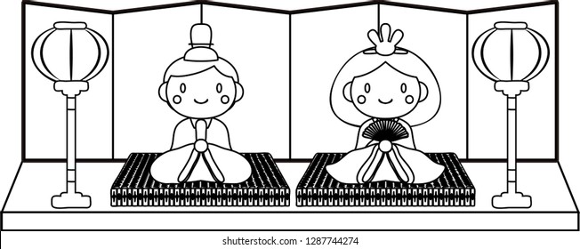 Gorgeous cute Japanese Hina dolls outline