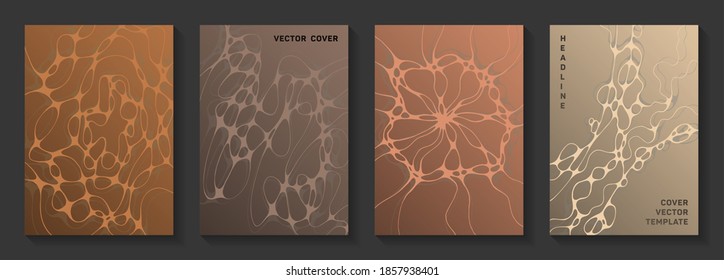 Gorgeous dance party flyers. Marble waves tissue backdrops. Soft magazine vector layouts. Night party posters collection fluid curves graphic design.