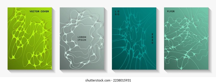 Gorgeous dance party flyers. Rounded waves render textures. Soft magazine vector layouts. Night party posters collection fluid curves graphic design.