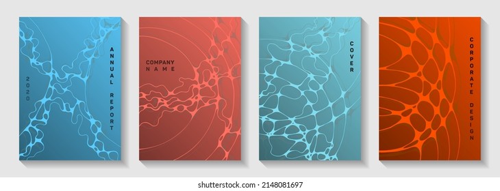 Gorgeous disco party flyers. Mobile curve lines ornament backdrops. Flat magazine vector templates. Electronic music party posters set fluid wavy graphic design.