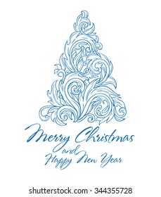 Gorgeous discreet Christmas tree with greeting inscription in a graphic style