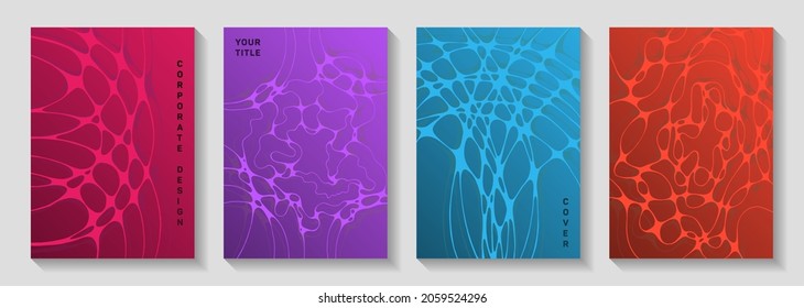 Gorgeous dj party posters. flexible curve lines blockchain textures. Minimalist magazine vector templates. Electronic music party posters set fluid wavy graphic design.