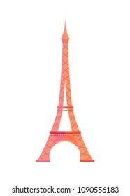 Gorgeous Eiffel Tower from Paris made of metal. Famous European architectural attraction. French popular sight and TV transmitter vector illustration.