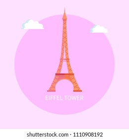 Gorgeous Eiffel Tower from Paris made of metal. Famous European architectural attraction. French popular sight and TV transmitter isolated flat vector in circle