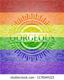 Gorgeous emblem on mosaic background with the colors of the LGBT flag