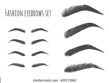 Gorgeous fashion brow set. Forms, shapes and type. Hand-drawn vector illustration.