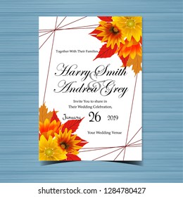 Gorgeous Floral Wedding Invitation with Realistic Yellow and Orange Daisy