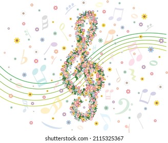 Gorgeous flowers and musical notes background of music image