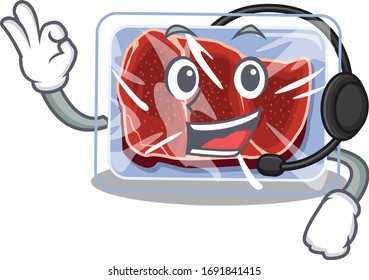 A gorgeous frozen beef mascot character concept wearing headphone