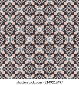 Gorgeous geometric tiled seamless pattern. Overlapping art forms, stripes, polygons, segments are grouped and arranged in a certain order. Vector. 
