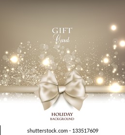 Gorgeous gift card with white bow and copy space. Vector illustration