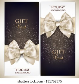 Gorgeous gift cards with white bows and copy space. Vector illustration