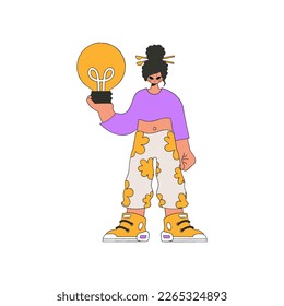 Gorgeous girl is holding a light bulb. Idea theme.