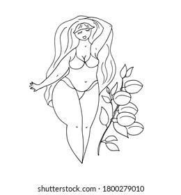 Una chica preciosa. Dibujo lineal. Ilustración vectorial.