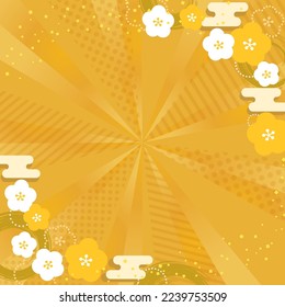 A gorgeous gold radiation background with a congratulatory Japanese pattern frame and confetti