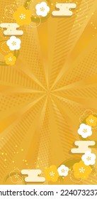 A gorgeous gold radiation background with a congratulatory Japanese pattern frame and confetti