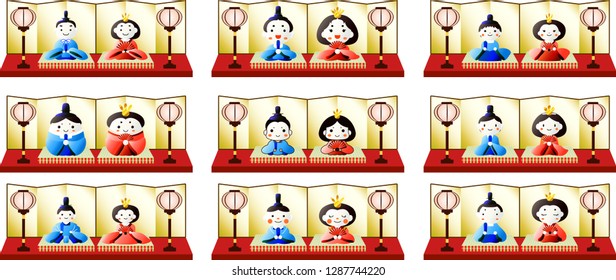 Gorgeous Gradation Japanese cute Hina dolls set