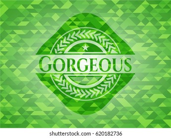 Gorgeous green emblem with triangle mosaic background