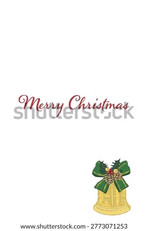 Gorgeous green ribbon two bells and holly corner decoration portrait Christmas card template