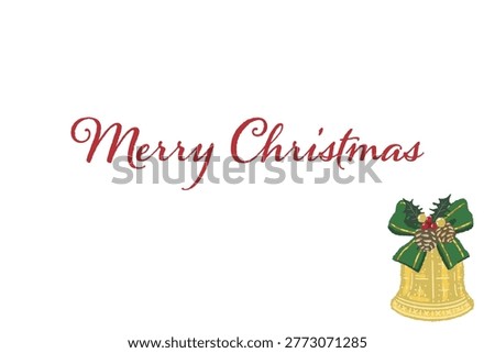 Gorgeous green ribbon two bells and holly corner decoration landscape Christmas card