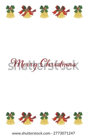 Gorgeous green striped ribbon and pattern bell corner decoration portrait Christmas card template
