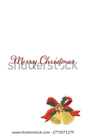 Gorgeous green striped ribbon two bells and holly corner decoration portrait Christmas card