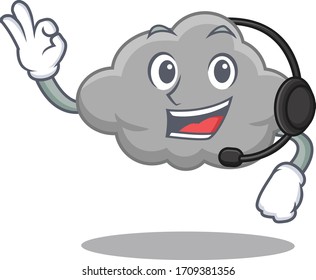 A gorgeous grey cloud mascot character concept wearing headphone