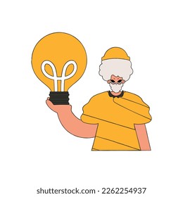 Un tipo estupendo con una bombilla. Tema de la idea.