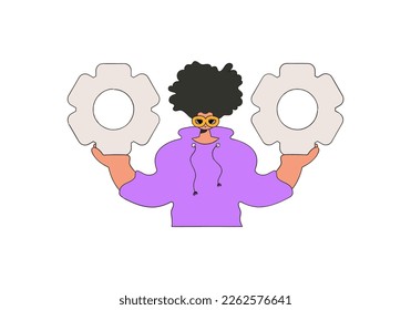 Gorgeous Guy holds gears in his hands. Idea theme.