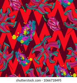 Gorgeous hand drawn hawaiian tropical flowers  retro style seamless pattern vector