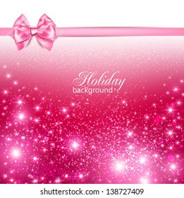 Gorgeous holiday background with pink bow and copy space. Vector illustration