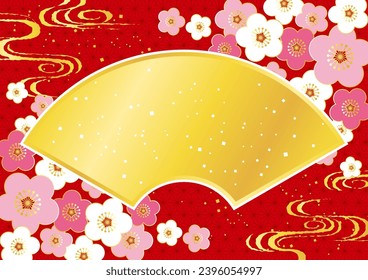 Gorgeous Japanese background with plum blossoms and fans, vector illustration