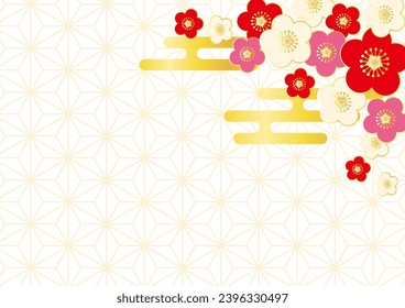 Gorgeous Japanese background with plum blossoms and haze, vector illustration