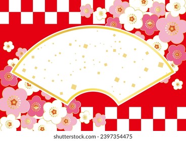 Gorgeous Japanese background with plum blossoms and fans, vector illustration