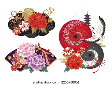 Gorgeous Japanese pattern icons black and red