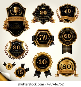 Gorgeous labels set, glossy black labels with golden frame