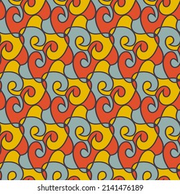 Gorgeous lattice seamless pattern. Multi-colored abstract shapes with a stroke are grouped and lined up in a certain order. Vector.