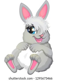 Gorgeous little grey rabbit with beautiful big blue eyes. Cartoon vector illustration. Cute cartoon character.EPS10.Vector Illustration