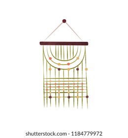 Gorgeous macrame wall hanging. Handmade decoration for home. Item made of cotton cord. Flat vector with texture