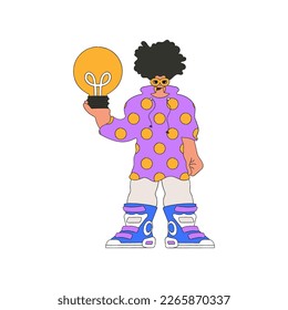 Gorgeous man holding a light bulb in his hands. Idea theme.