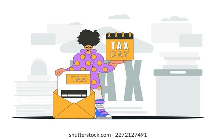 Gorgeous man holds a calendal in his hand. TAX day. An illustration demonstrating the correct payment of taxes.